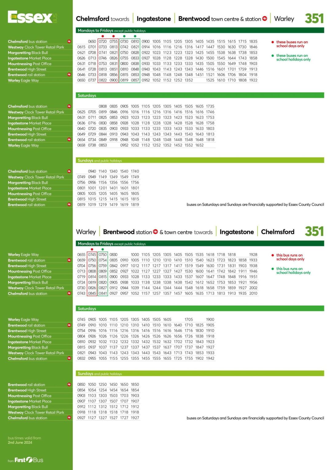 Bus 351: Revised Timetable - Ingatestone & Fryerning Parish Council